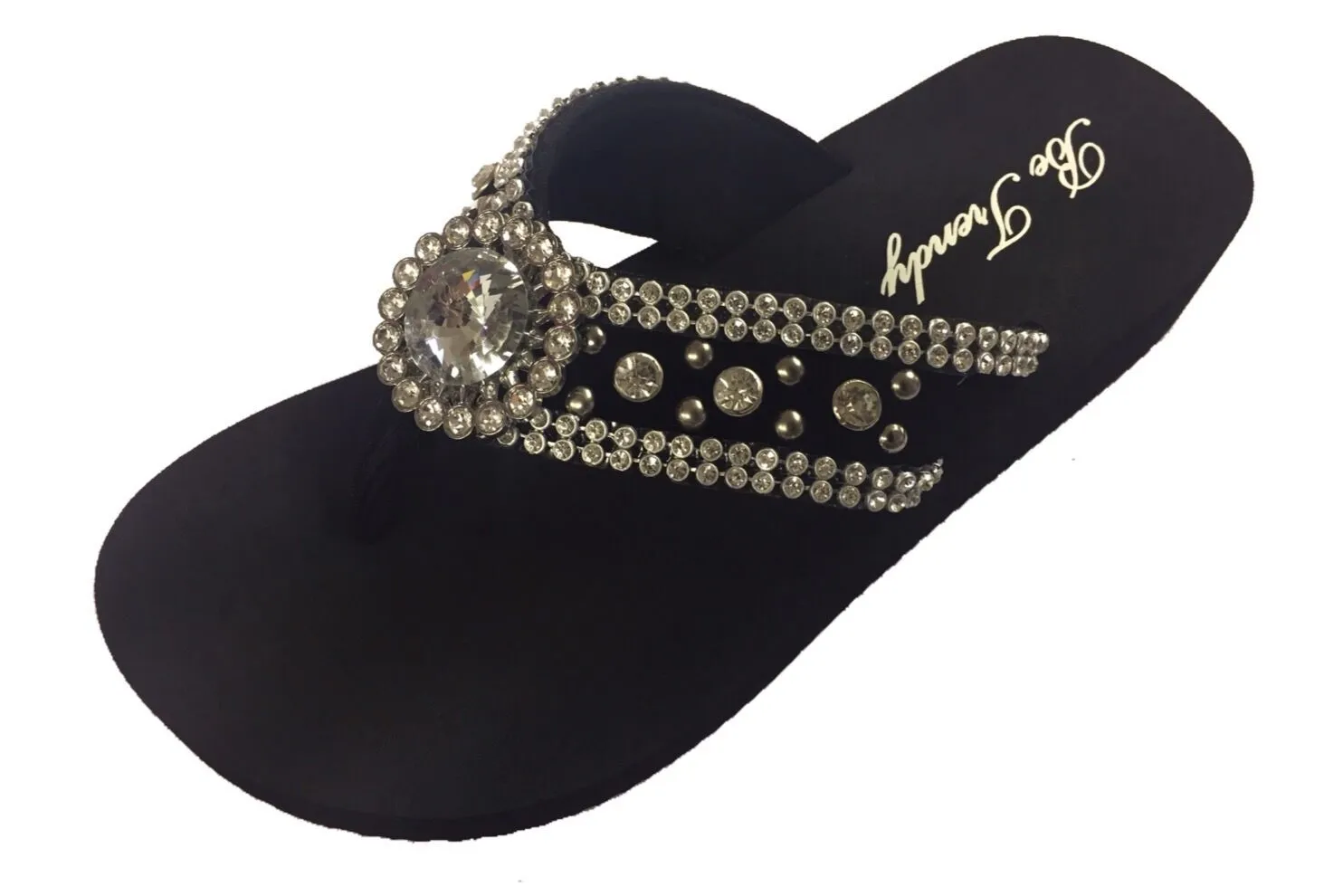 Slip-On Thong Sandals with Stone Embellishments