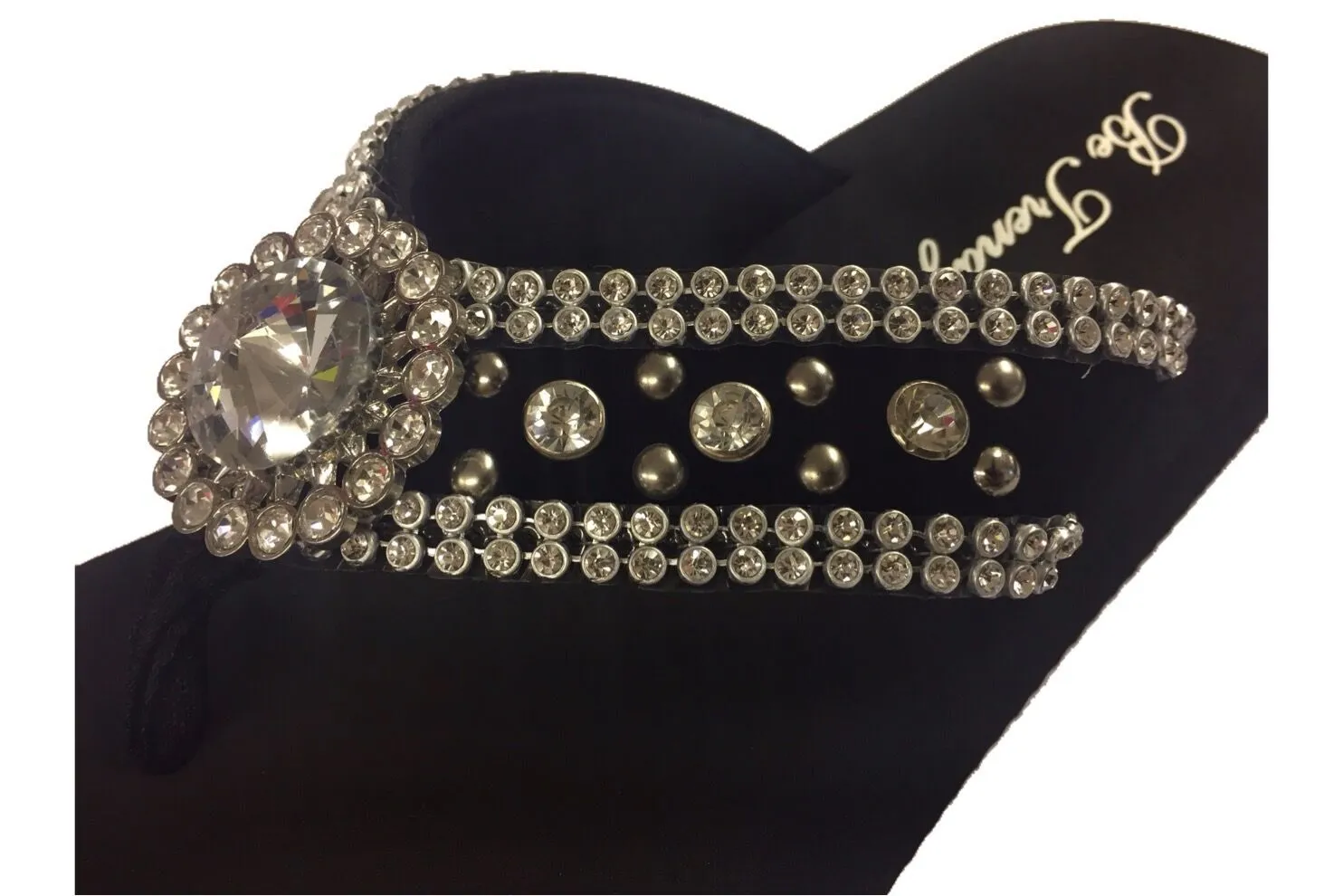 Slip-On Thong Sandals with Stone Embellishments