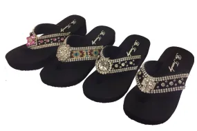 Slip-On Thong Sandals with Stone Embellishments