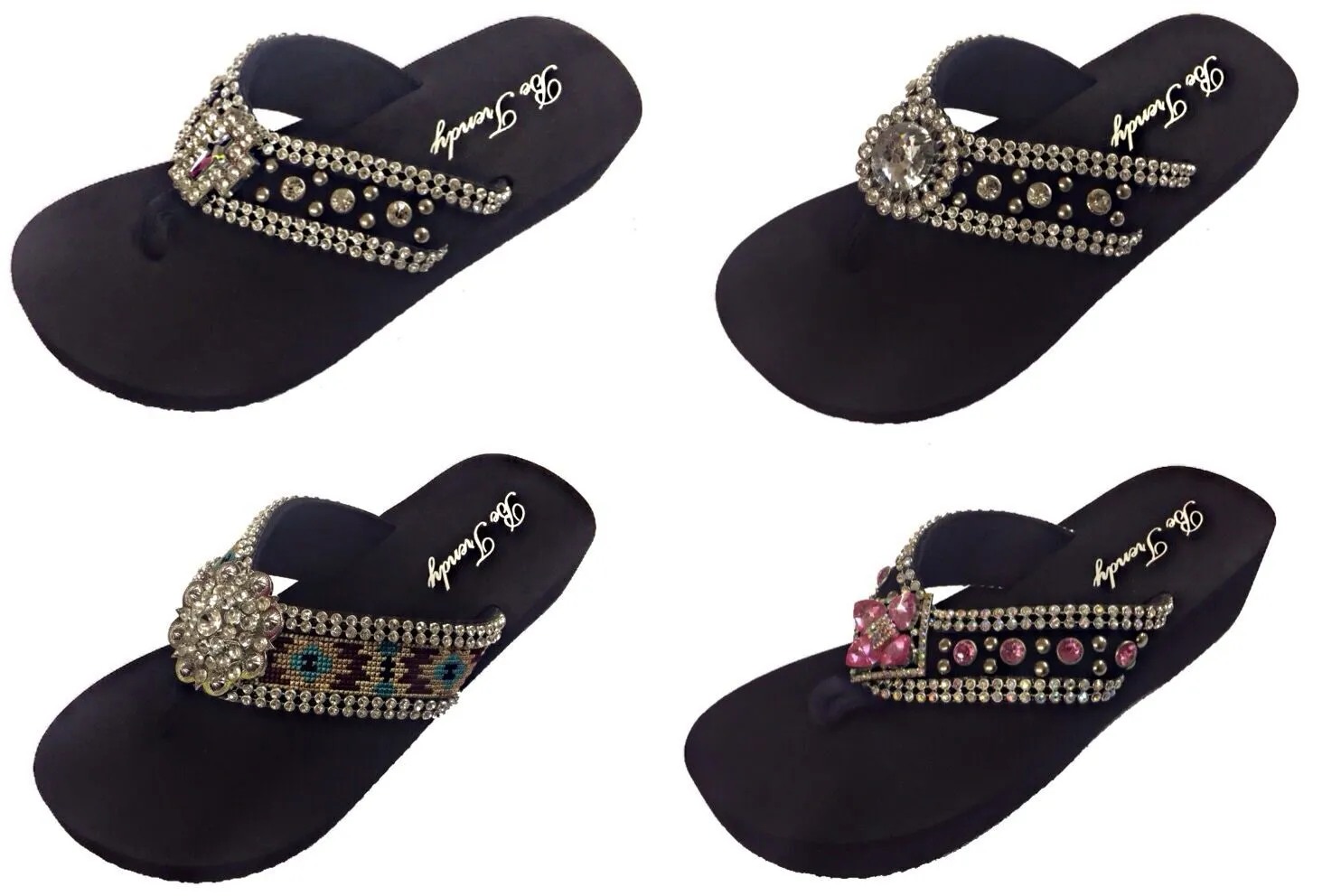 Slip-On Thong Sandals with Stone Embellishments