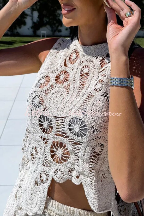 Summer Getaway Look Crochet Lace Irregular Hem Loose Tank Top