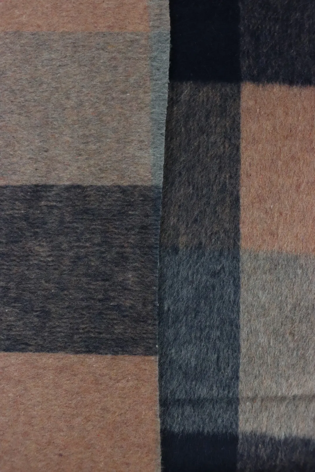 Toasted Almond/Navy/Powder Plaid Melton Double Weave Wool | By The Half Yard