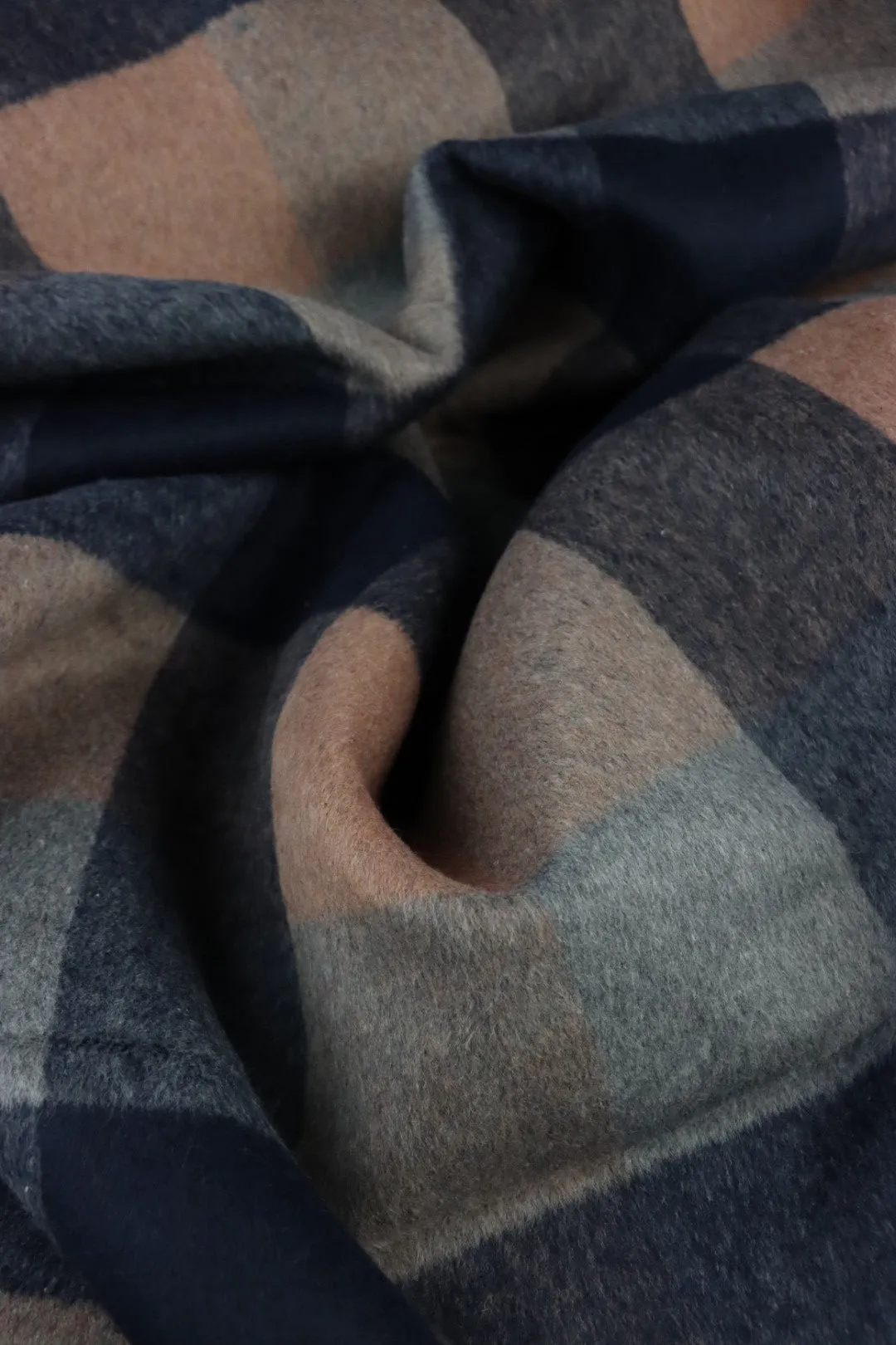 Toasted Almond/Navy/Powder Plaid Melton Double Weave Wool | By The Half Yard