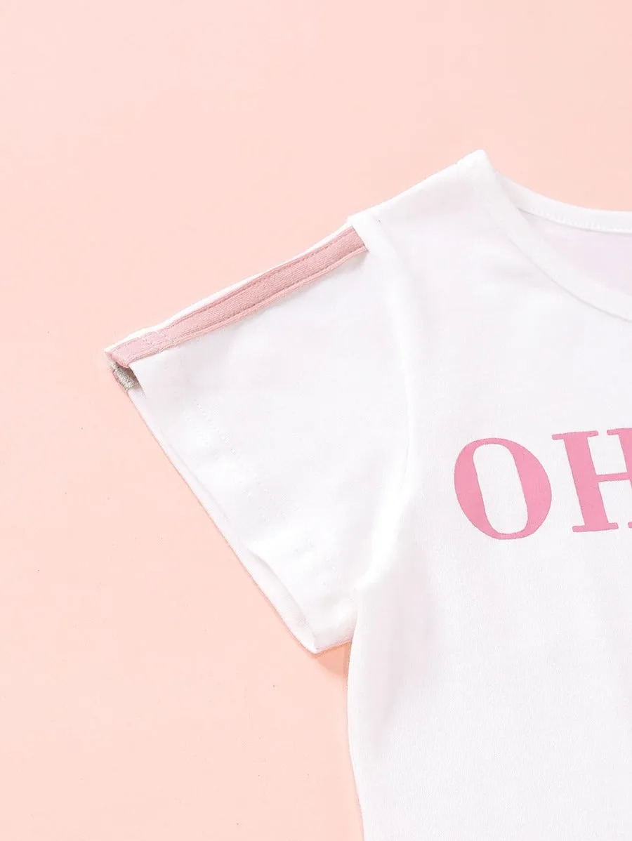 Toddler Girls Letter Graphic Tee & Side Panel Track Shorts