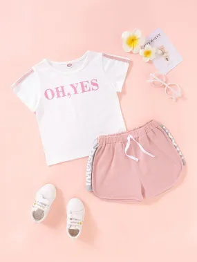 Toddler Girls Letter Graphic Tee & Side Panel Track Shorts