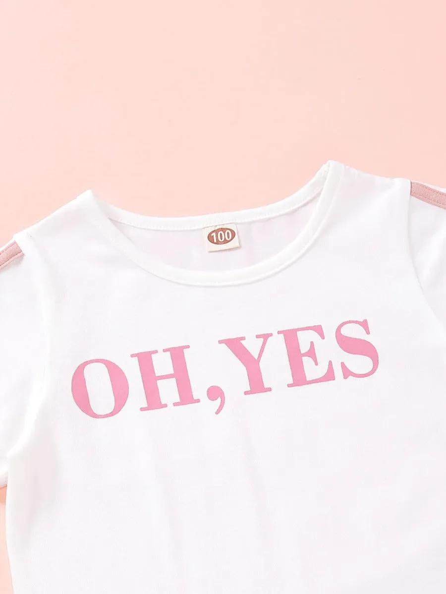 Toddler Girls Letter Graphic Tee & Side Panel Track Shorts
