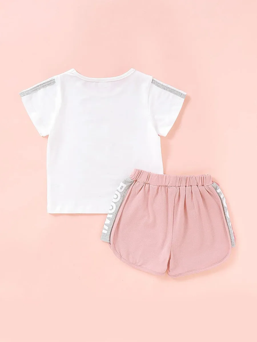 Toddler Girls Letter Graphic Tee & Side Panel Track Shorts