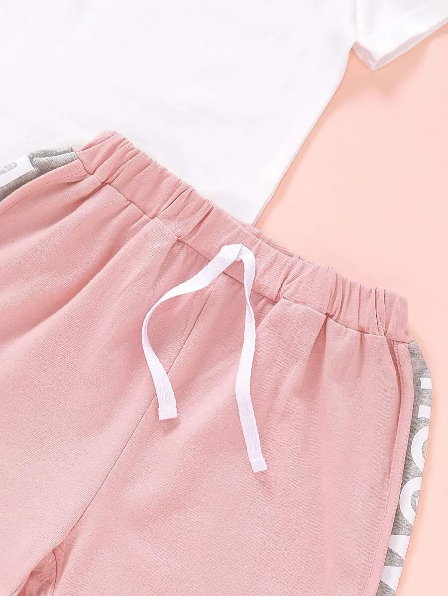 Toddler Girls Letter Graphic Tee & Side Panel Track Shorts