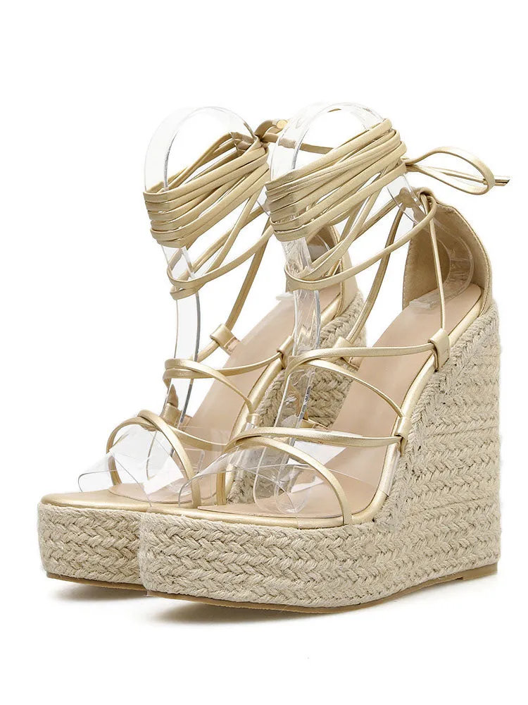 Toleet Lace Up Wedges Heels Sandals