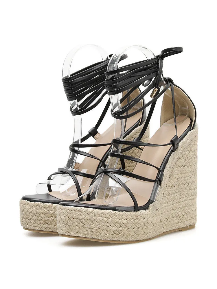 Toleet Lace Up Wedges Heels Sandals