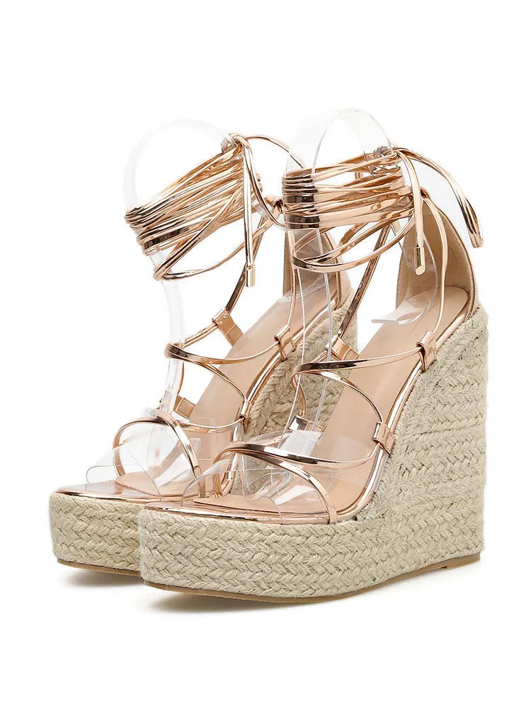 Toleet Lace Up Wedges Heels Sandals