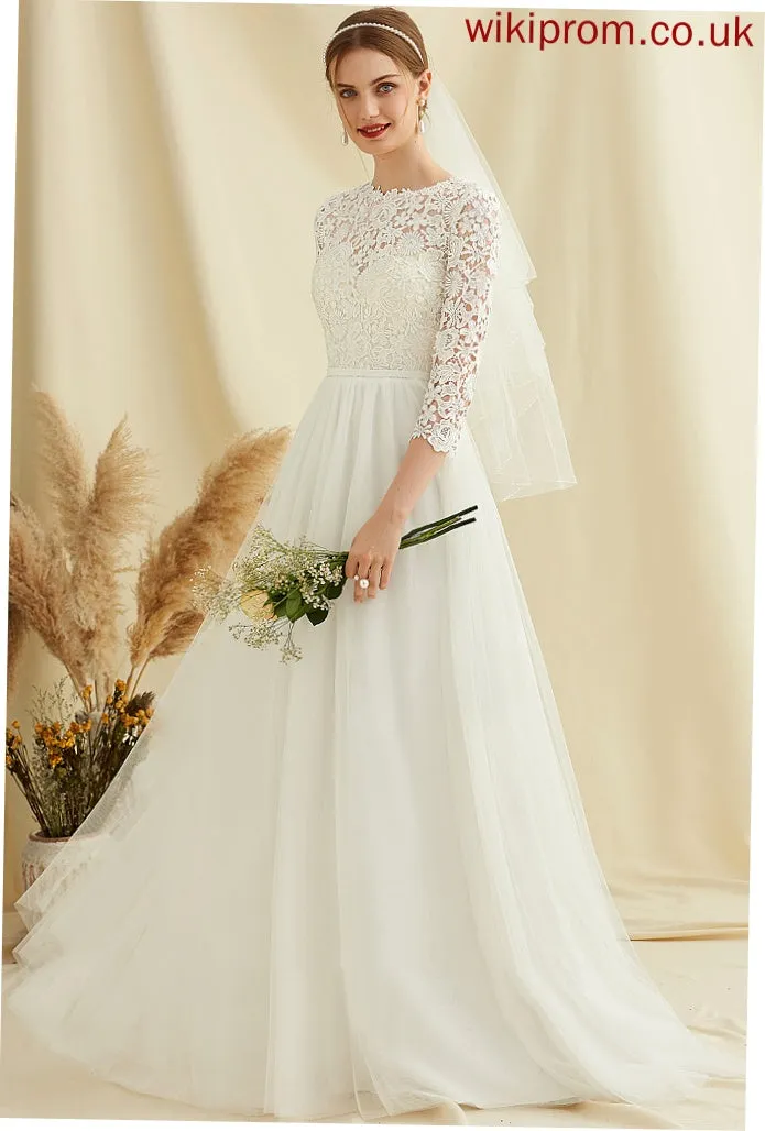 Train Gwen Wedding Tulle Lace Dress Wedding Dresses Sweep A-Line