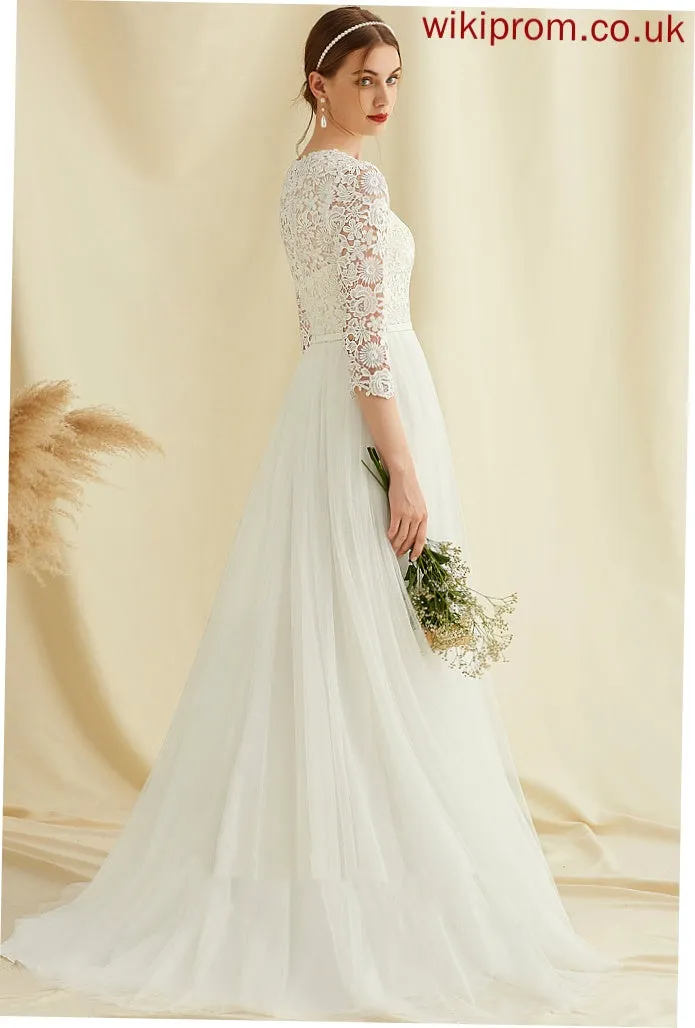 Train Gwen Wedding Tulle Lace Dress Wedding Dresses Sweep A-Line