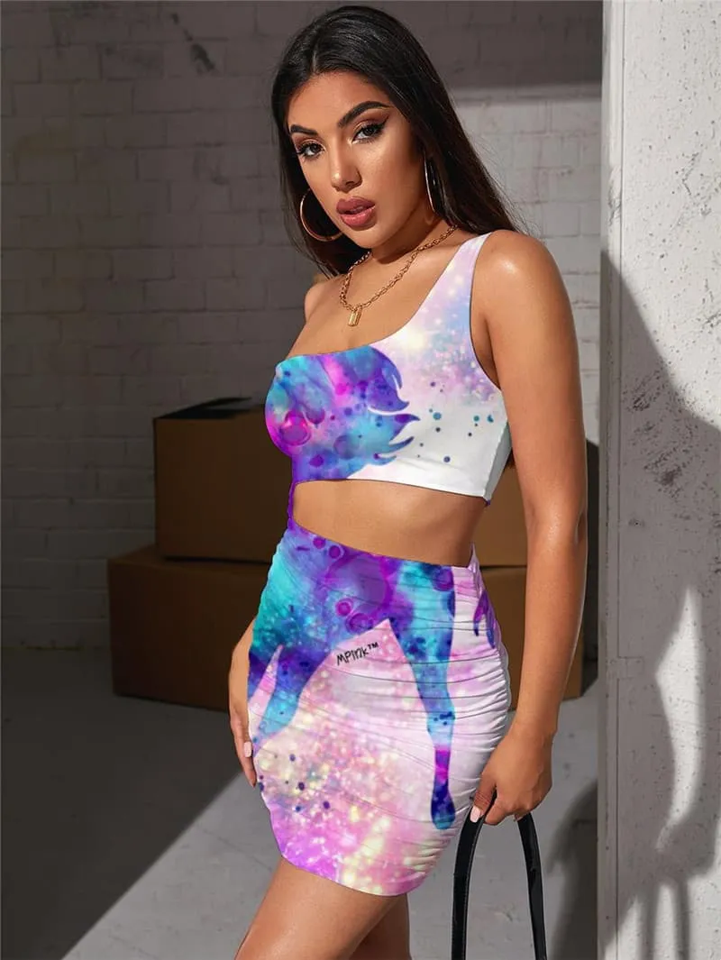 Unicorn Dresses Women Animal Hollow out Dresses Rainbow 3d Print Nebula Halter Sleeveless