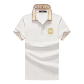 Vers Crested Logo With Collar Design White Polo Shirt