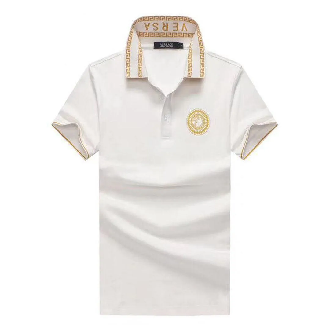 Vers Crested Logo With Collar Design White Polo Shirt