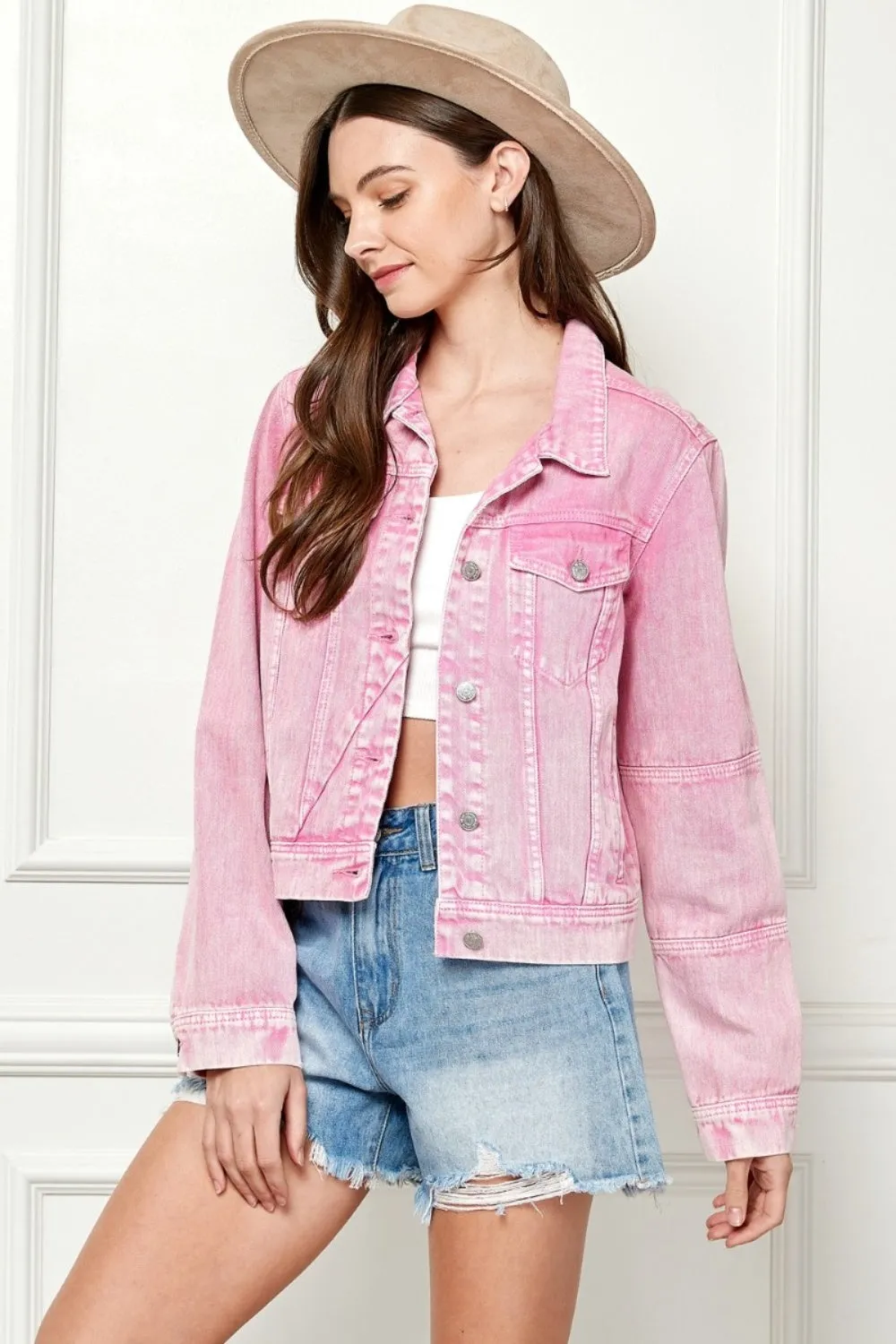 Vervet Button Up Cropped Denim Jacket