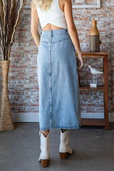 VEVERET Slit Mid Rise Waist Denim Skirt