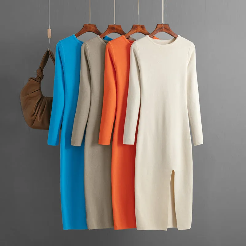 Warm Split Long Knitted Dress