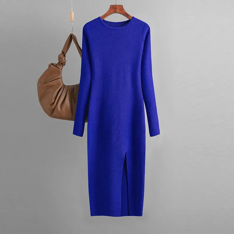 Warm Split Long Knitted Dress