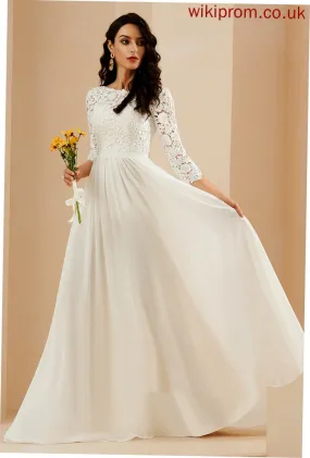 Wedding Dresses With Lace Sweep Chiffon A-Line Wedding Scoop Dress Neck Genesis Train