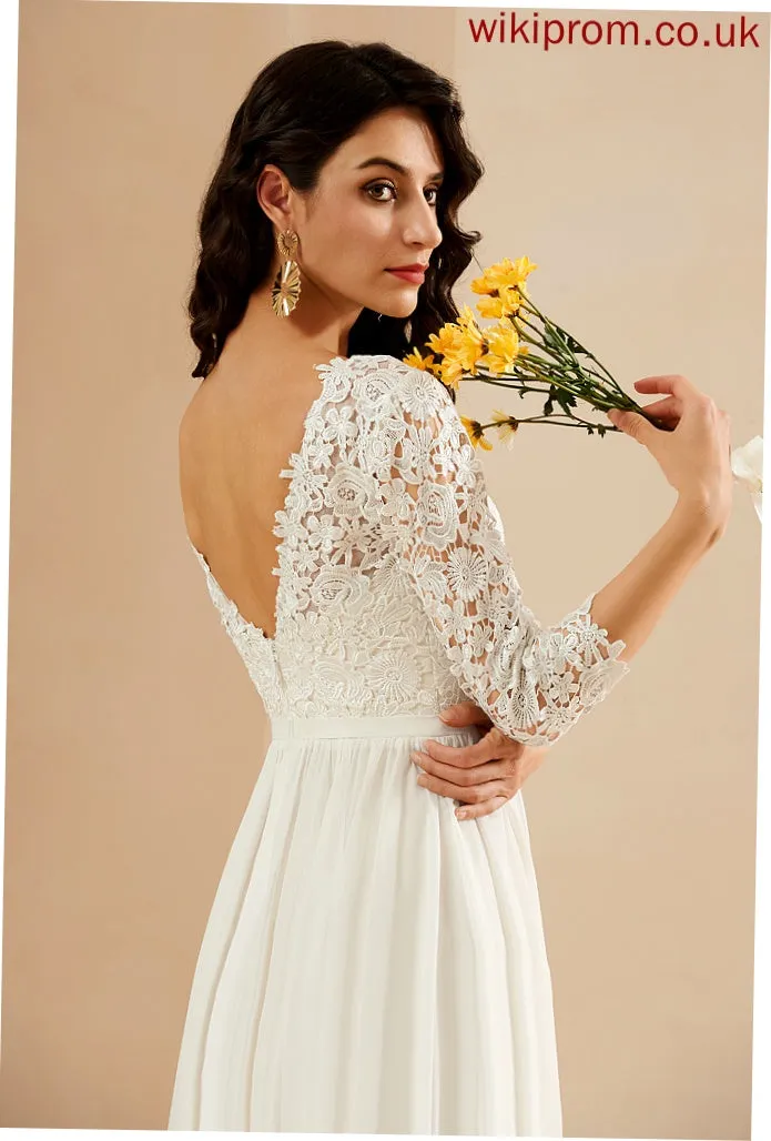 Wedding Dresses With Lace Sweep Chiffon A-Line Wedding Scoop Dress Neck Genesis Train