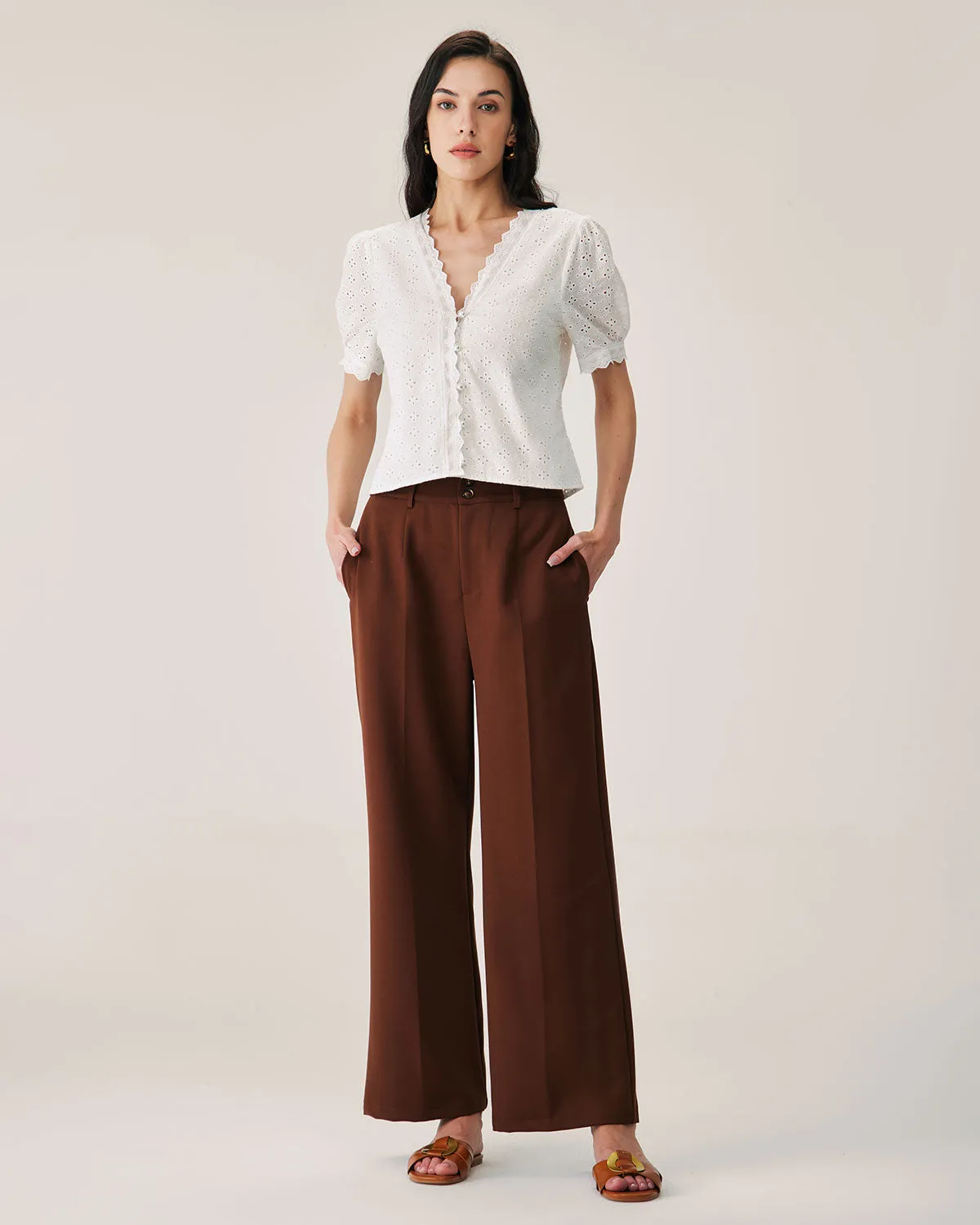 White Embroidery Puffed Sleeve Blouse