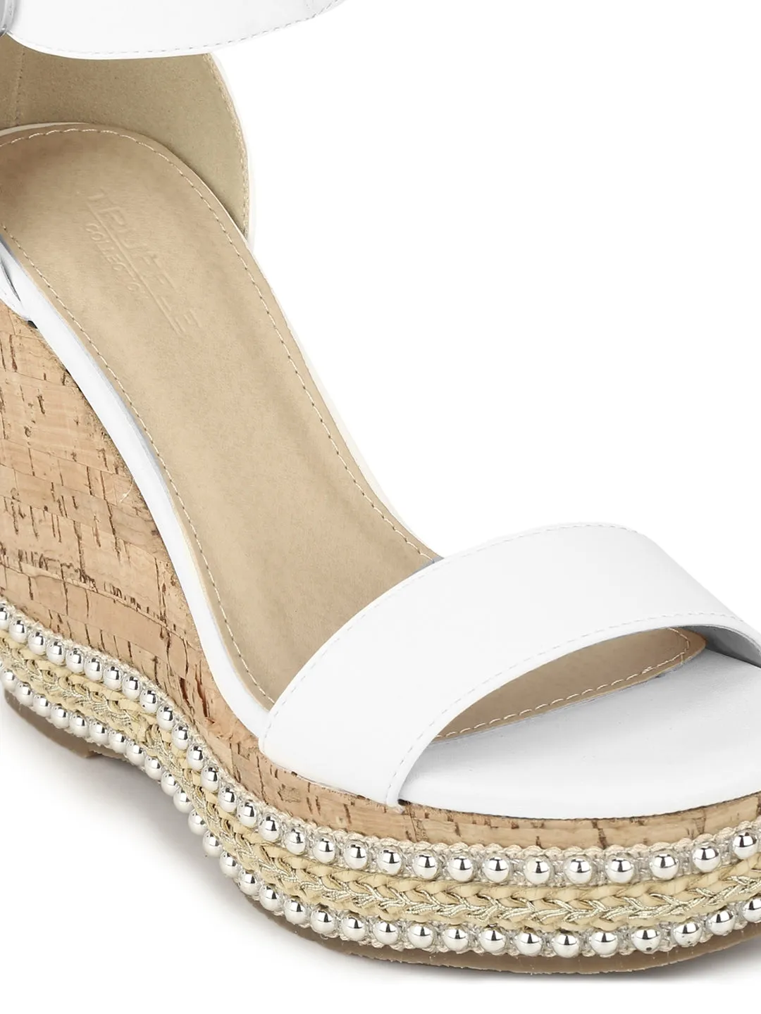 White PU Embellished Wedges
