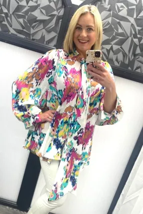 Wild bloom multi-print oversized blouse