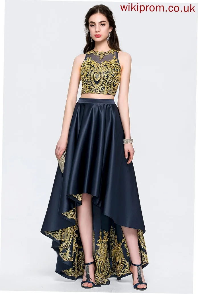With Beading Satin Prom Dresses Sequins Asymmetrical Jayden Scoop A-Line