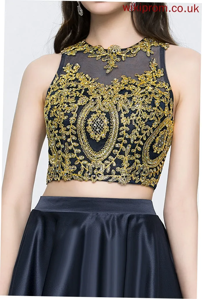 With Beading Satin Prom Dresses Sequins Asymmetrical Jayden Scoop A-Line