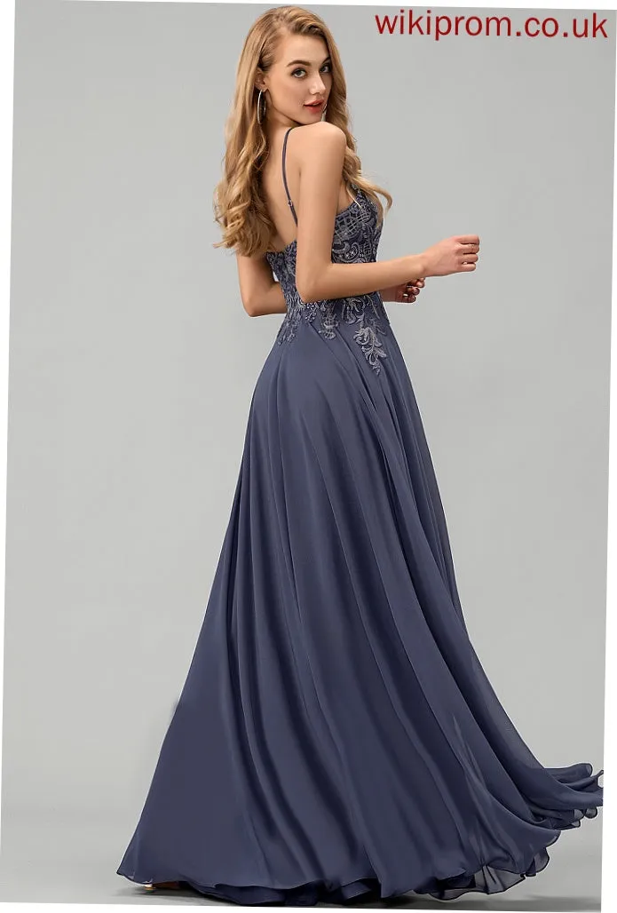 With Sequins Nylah A-Line Floor-Length Chiffon Scoop Prom Dresses