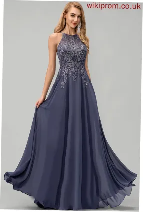 With Sequins Nylah A-Line Floor-Length Chiffon Scoop Prom Dresses
