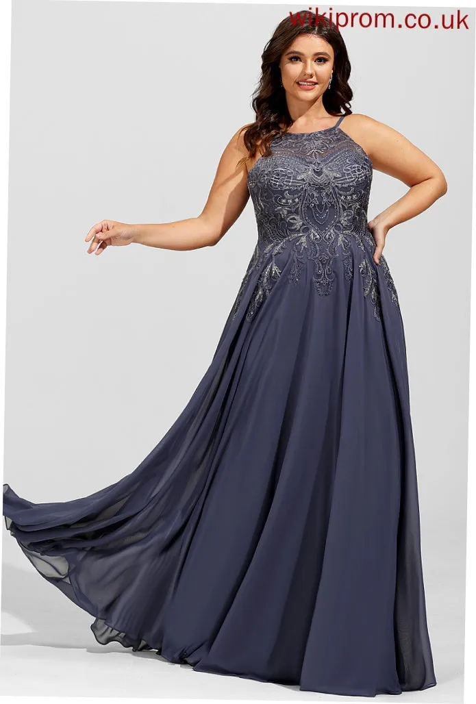 With Sequins Nylah A-Line Floor-Length Chiffon Scoop Prom Dresses
