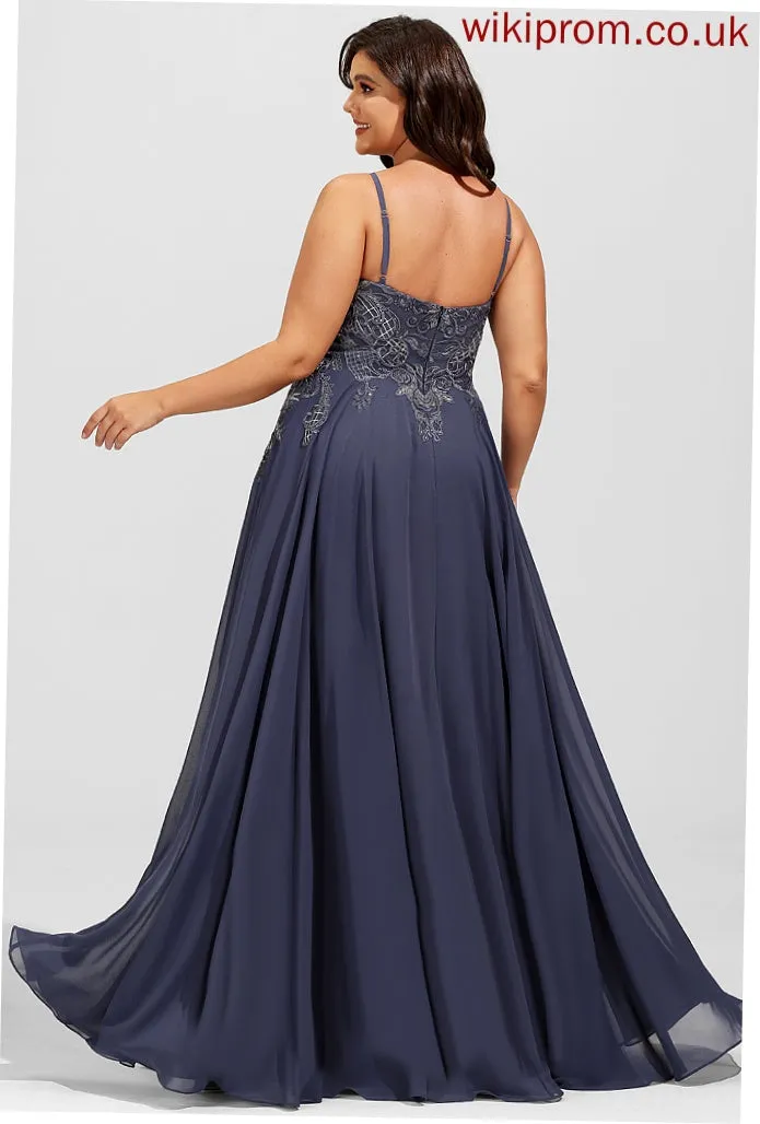 With Sequins Nylah A-Line Floor-Length Chiffon Scoop Prom Dresses