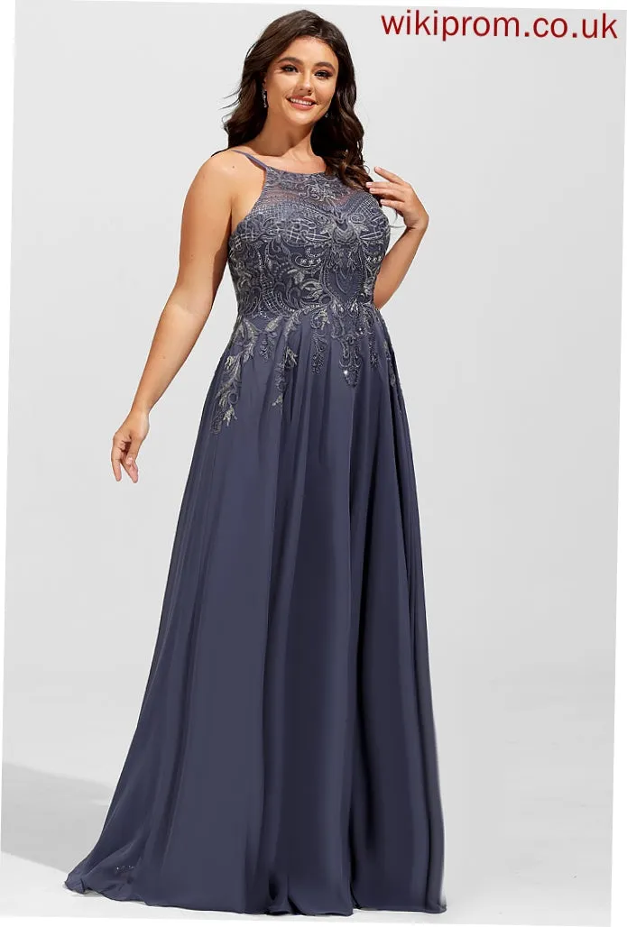 With Sequins Nylah A-Line Floor-Length Chiffon Scoop Prom Dresses