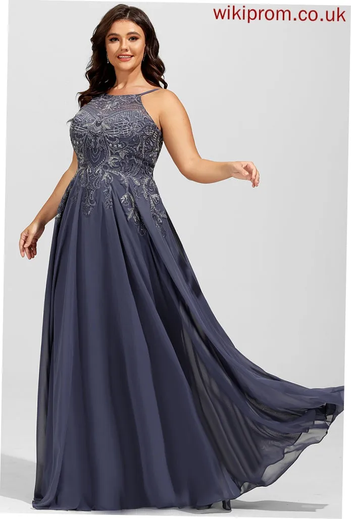 With Sequins Nylah A-Line Floor-Length Chiffon Scoop Prom Dresses