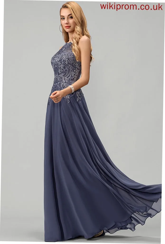 With Sequins Nylah A-Line Floor-Length Chiffon Scoop Prom Dresses