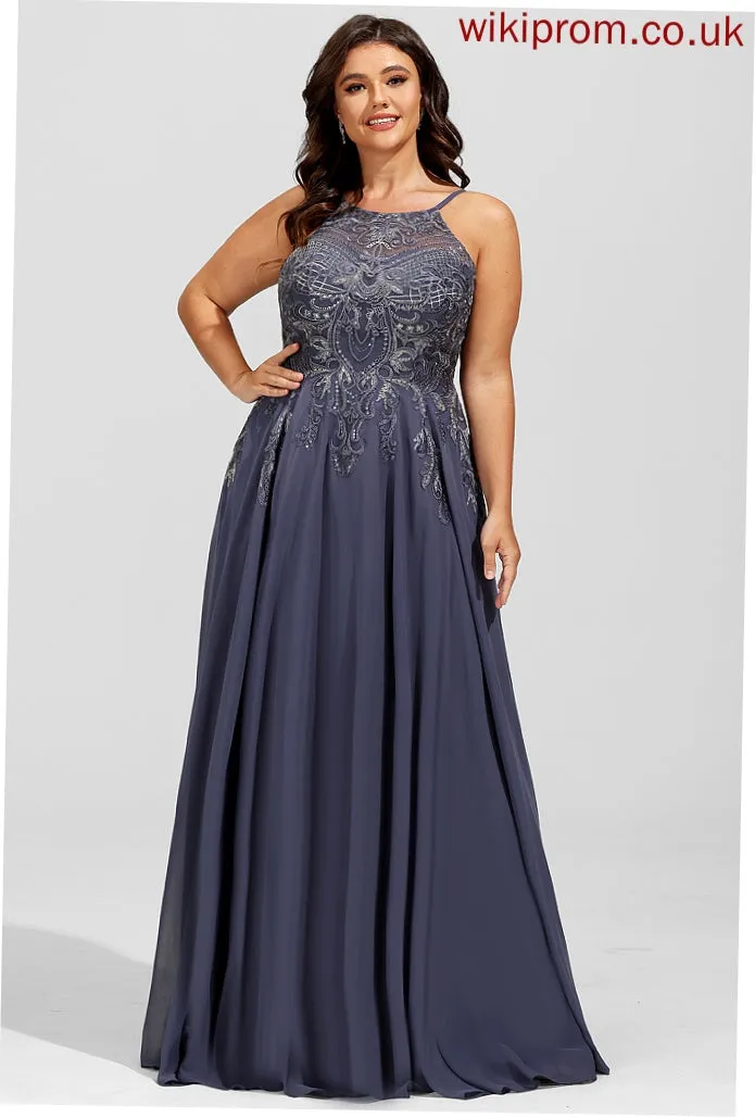 With Sequins Nylah A-Line Floor-Length Chiffon Scoop Prom Dresses