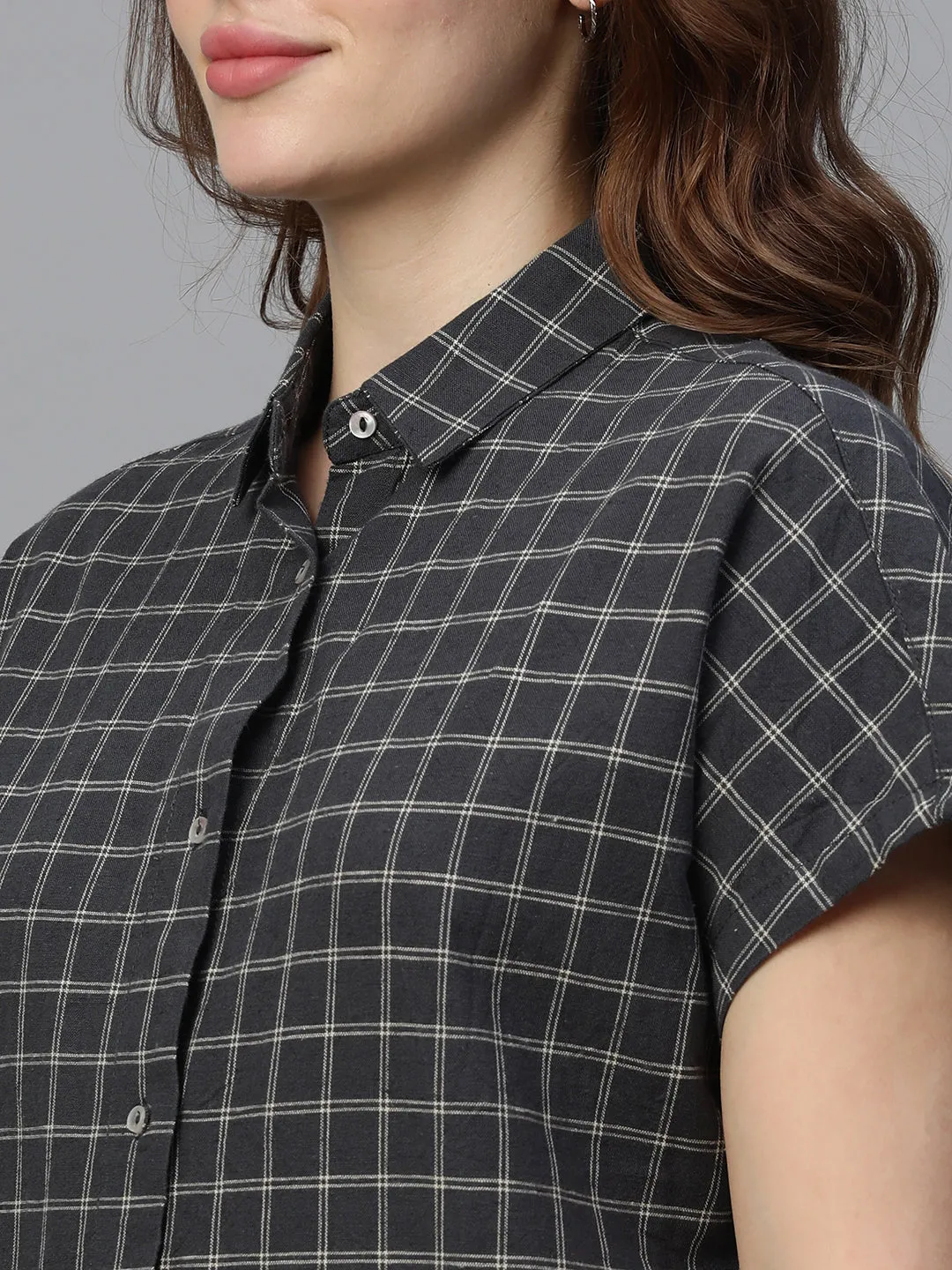 Women's Black Cotton Linen Boxy Fit Dress