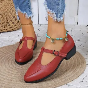 Women's Casual T-Buckle Thick Heel Medium Heel Shoes 46838060S