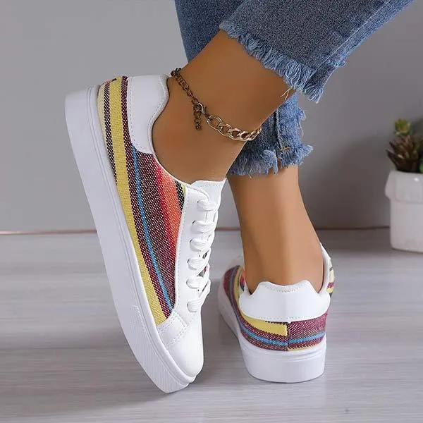 Women's Flat Bottom Color-Blocked Casual Lace-up Sneakers 27106965C