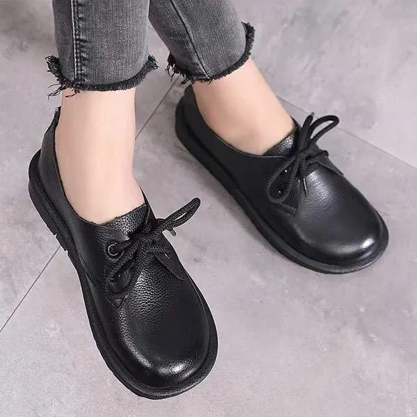 Women's Round-Toe Lace-Up Flat Shoes with Soft Soles 40168877C