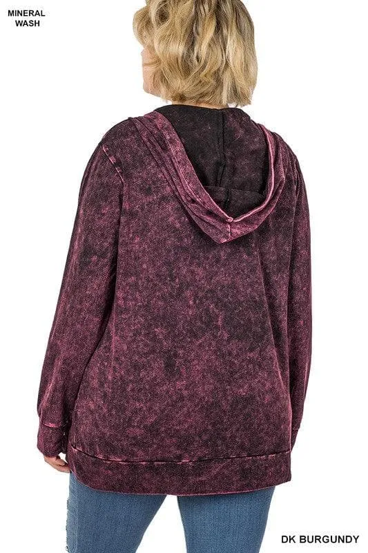 ZENANA Plus Mineral Wash Zippers Hoodie Jacket