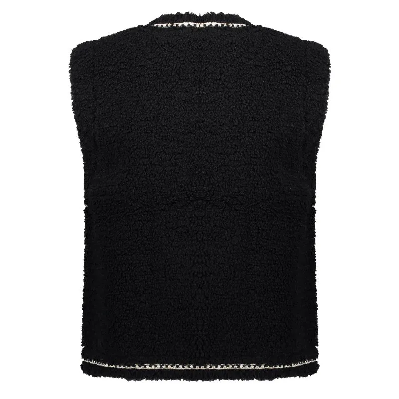 Zwarte teddy embroidery gilet 45846